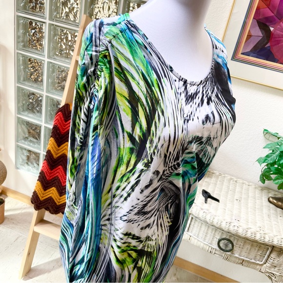 Vintage ESCADA Sport 00s Y2K “Fantasy” Draped Midi Tube Dress XS 32 Blue Green - Picture 8 of 10